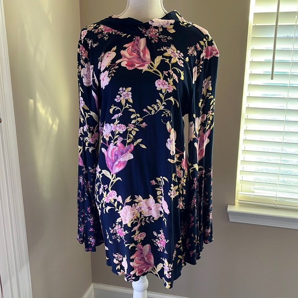 NWT Free People Tate Tunic Mini Dress Navy Blue Floral Size SP $128 - Picture 3 of 11